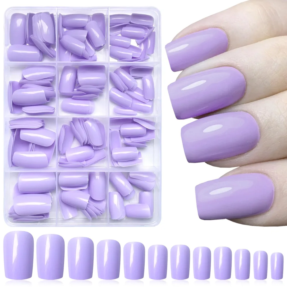 LoveOurHome 240pc Purple Press on Nails Medium Square Fake Nails Press ons Square Nail Tips Gel False Nails Colored Presson Artificial Fingernails & Glue Adhesive Tabs Women Girls Manicure Decor