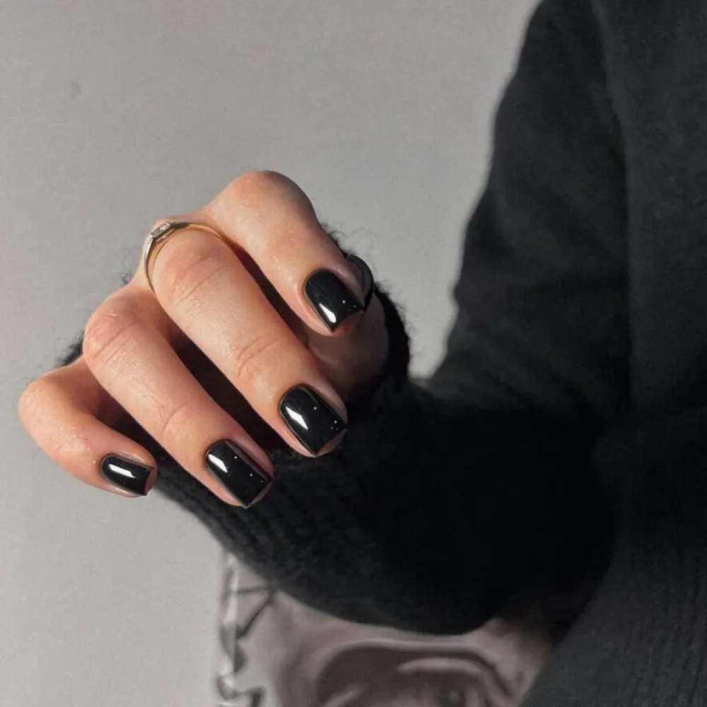 Black Press On Nails Short Square, Natural Gel Nails Glue on Fall Colors 2025 Trendy Acrylic Nails Press ons Featured Protective Coat Reusable Fake Nails Short Coffin Nails 24Pcs