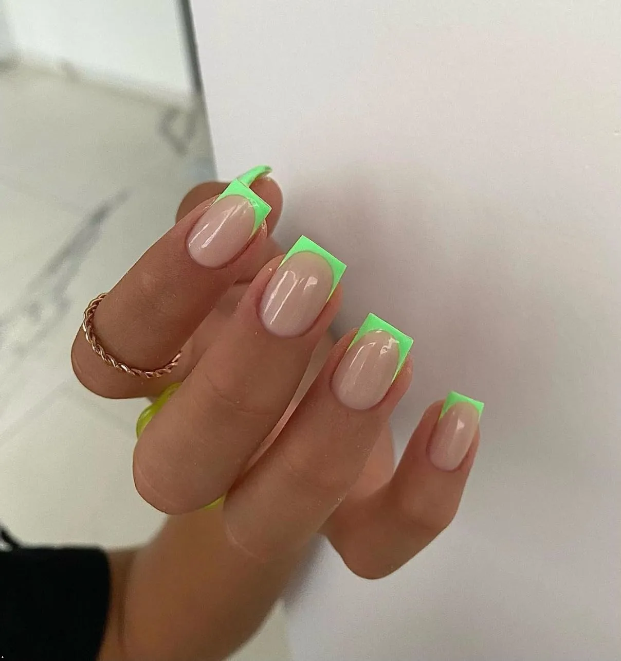 Neon Green French Tip Press on Nails Short Square Nails Press ons French Tip Glue on Nails for Women DIY Acrylic French Nails Short Gel Nails Natural Thick Extra Short French Fake Nails 30Pcs 15 Sizes