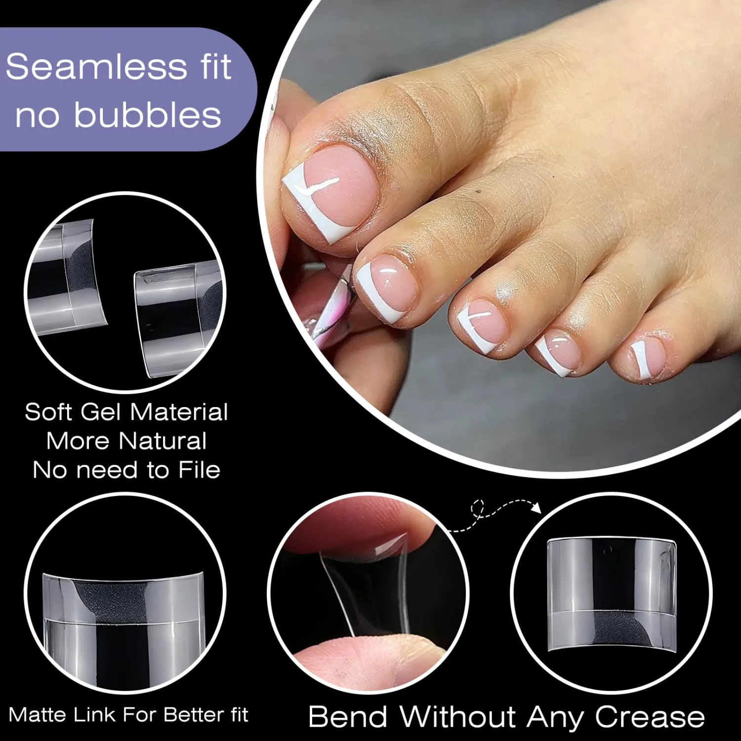 600pc Soft Gel Toe Nail Tips Short Fake Toenail Tips Square Fake Toe Nail Tips for Toes Press on Toeails, Clear False Toe Nail Press ons, 12 Sizes French Artificial Toe Tips Acrylic Nails