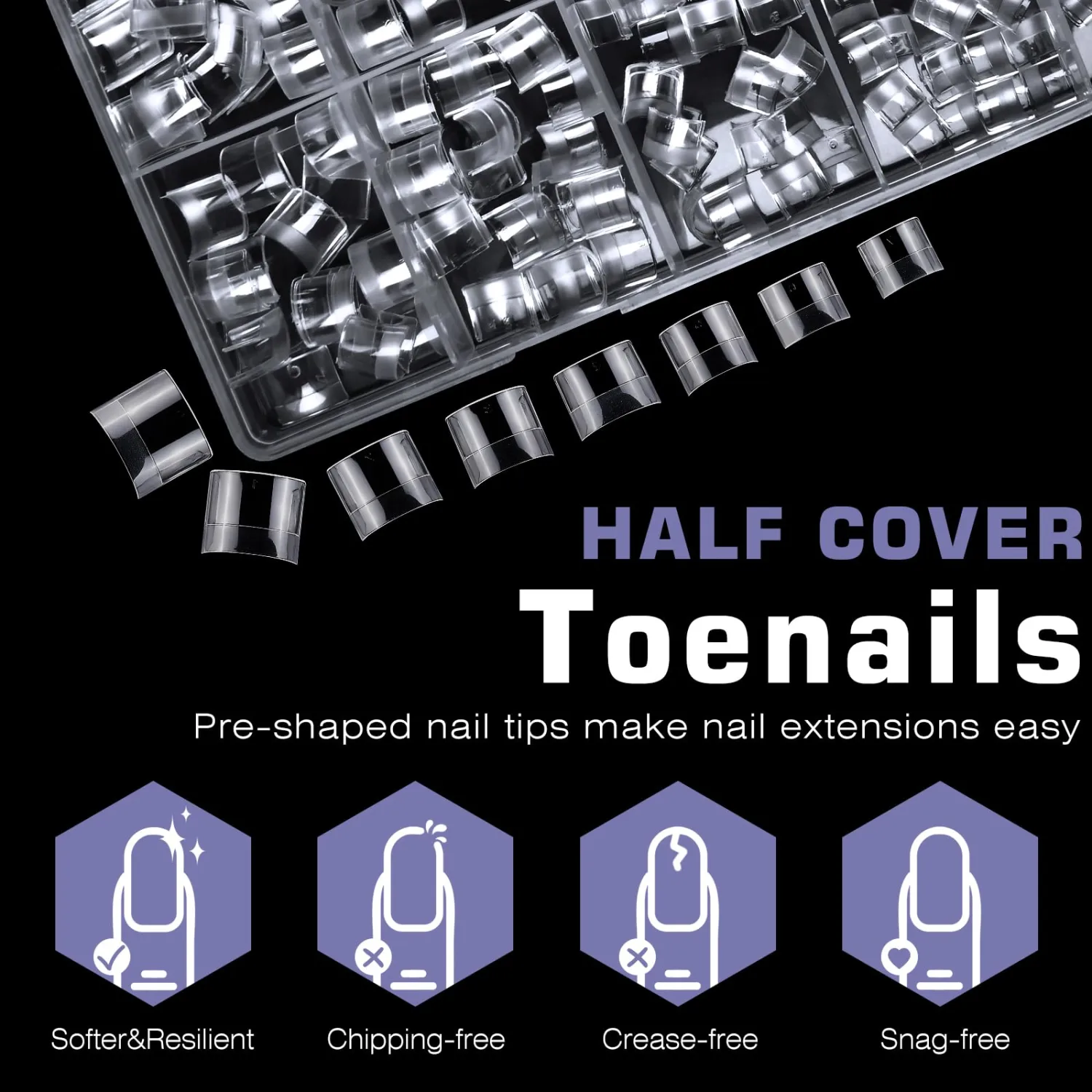600pc Soft Gel Toe Nail Tips Short Fake Toenail Tips Square Fake Toe Nail Tips for Toes Press on Toeails, Clear False Toe Nail Press ons, 12 Sizes French Artificial Toe Tips Acrylic Nails