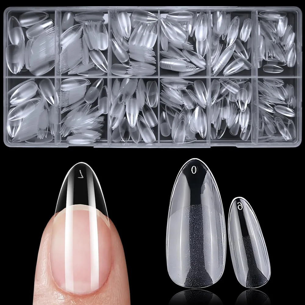 600pc Medium Almond Nail Tips Fake Nails Press on Nails Clear Nail Tips Full Cover False Nail Artificial Fingernail, 12 Sizes Soft Gel x Nail Tips for Acrylic Nails Gel x Nail Extensions