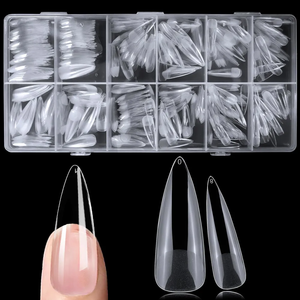 600pc Long Stiletto Nail Tips Fake Nails Press on Nails Clear Nail Tips Full Cover False Nail Artificial Fingernail, 12 Sizes Soft Gel x Nail Tips for Acrylic Nails Gel x Nail Extensions