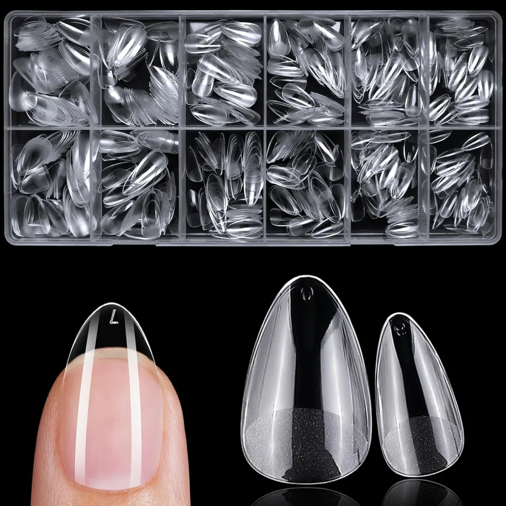 600pc Short Almond Nail Tips Fake Nails Press on Nails Clear Nail Tip Full Cover False Nails Artificial Fingernail, 12 Sizes Soft Gel Nail Tips for Acrylic Nails Gel Nail Extensions