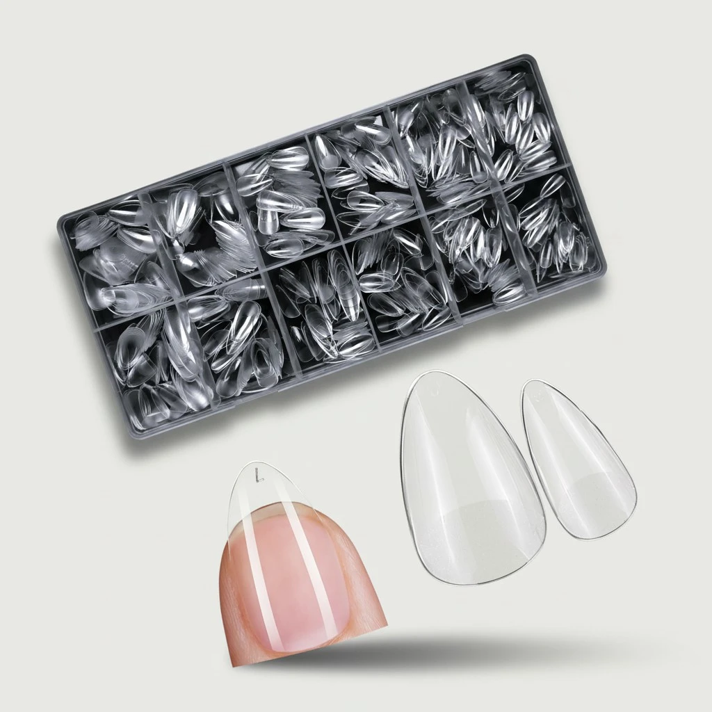 600pc Short Almond Nail Tips Fake Nails Press on Nails Clear Nail Tip Full Cover False Nails Artificial Fingernail, 12 Sizes Soft Gel Nail Tips for Acrylic Nails Gel Nail Extensions
