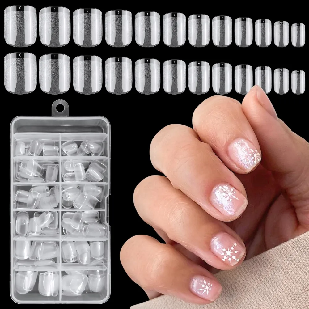 LoveOurHOme 240pc Clear Gel X Nail Tips Short Square Fake Nails Full Cover False Nail Tips Soft Gel Artificial Fingernails for Gel Nails/Acrylic Nails Extension Press on Nails Making