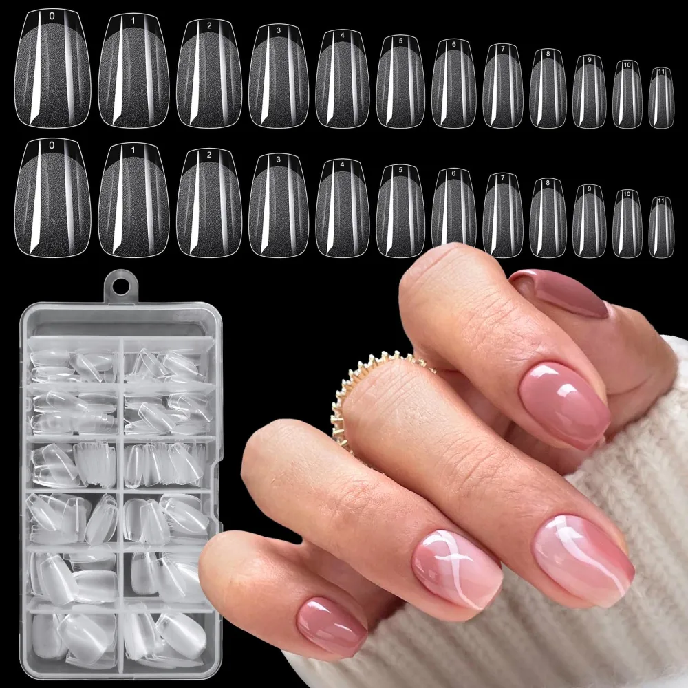 LoveOurHome 240pc Extra Short Coffin Nail Tips Fake Nails Clear Press on Nails Short Soft Gel Nail Tips Full Cover Acrylic Nails XS False Nail Artificial Fingernails 12 Sizes for Gel Nail Extension