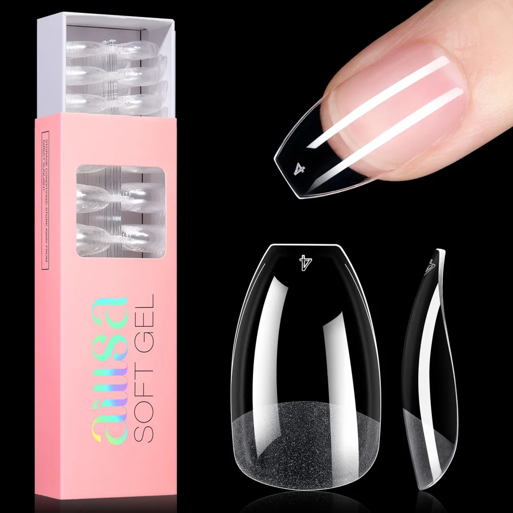 AILLSA Soft Gel Nail Tips Half Matte Pre-filed Full Cover Ballerina False Fake Short Nails Clear Acrylic Gelly Tips for Press On Nail Extension DIY Valentine Gift 360 PCS 12 Sizes