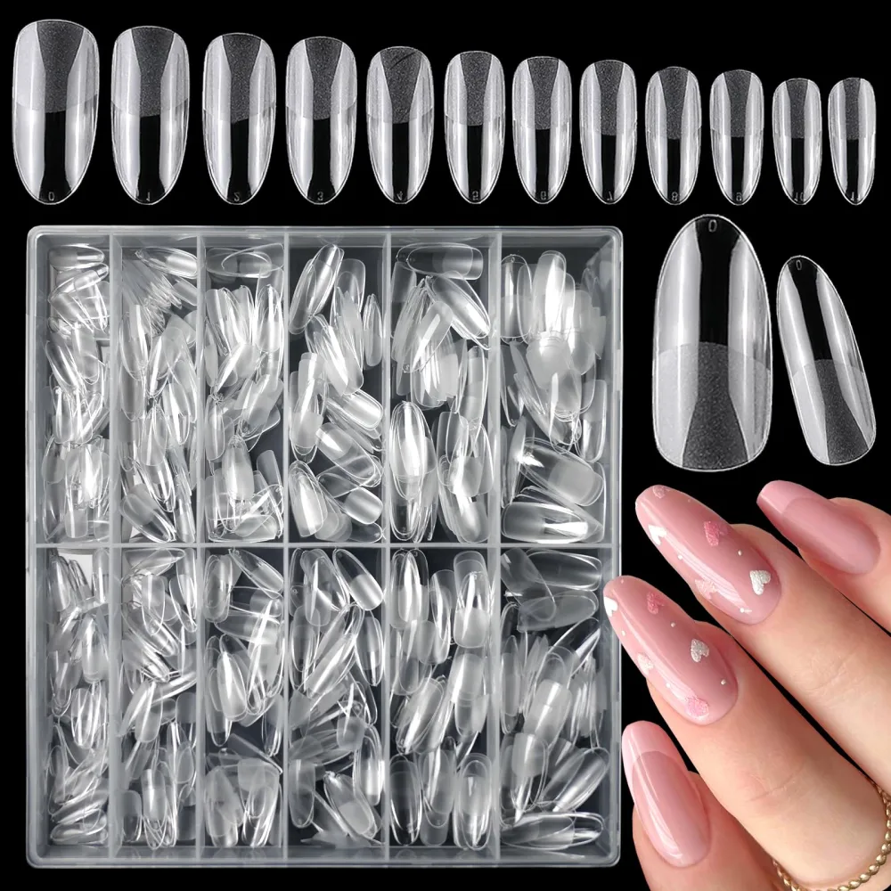 LoveOurHome 600pc Gel X Nail Tips Clear Oval Almond Fake Nails Full Cover Artificial False Fingernails for Gel X Manicure Extension/Acrylic Nail Design Press on Nail Making