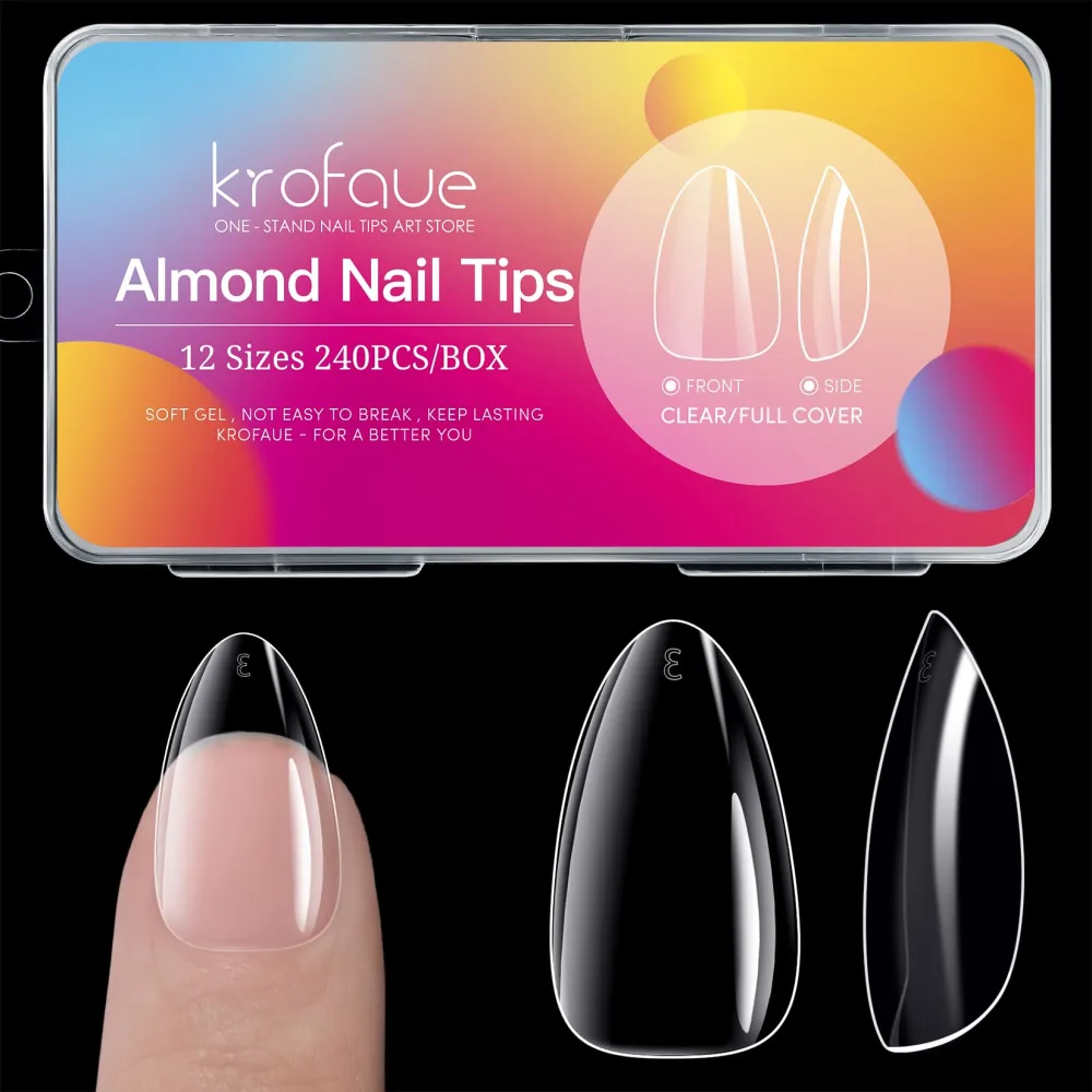 Short Almond Nails - krofaue 240Pcs Almond Clear Nail Tips, 12 Sizes Artificial Acrylic False Nails, Full Cover Press on Nails for Home DIY & Nail Tips Art