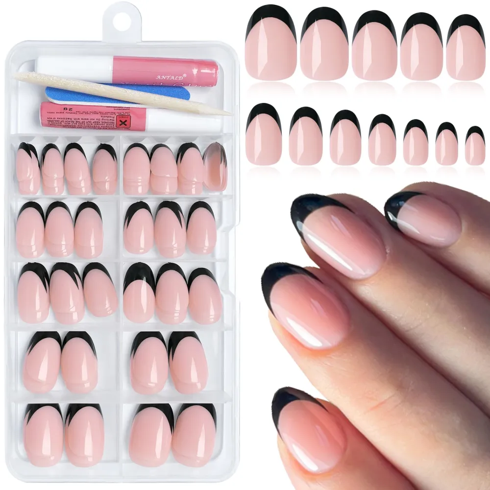 120Pcs White French Tip Press on Nails, Short Oval Nail Press ons Full Cover Fake French Nails with Glue Artificial Acrylic False French Tips with 5 Sheets Adhesive Tabs for Women Girls