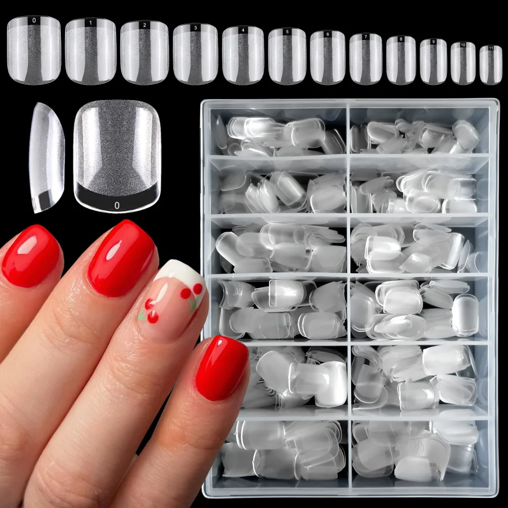 LoveOurHome 600pc Clear Gel X Nail Tips Short Square Fake Nail Tips Full Cover Clear False Nails Soft Gel X Nail Art Tips Artificial Fingernails for Salon and Home Gel X Acrylic Nail Design