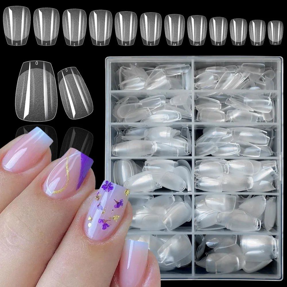 LoveOurHome 600pc Coffin Fake Nail Short Gel Nail Tips Full Cover Clear False Nails XS Soft Gel Artificial Fingernails for Women Girls Kids Acrylic Nail Extension Press on Nails Making