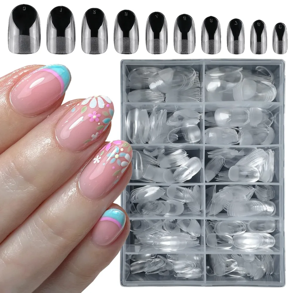 LoveOurHome 600pc Oval Fake Nails Short Gel Nail Tips Clear Press on Nails Almond Nail Tips Full Cover Soft Gel Oval Nail False Nails Artificial Fingernails for Acrylic Nails Extension