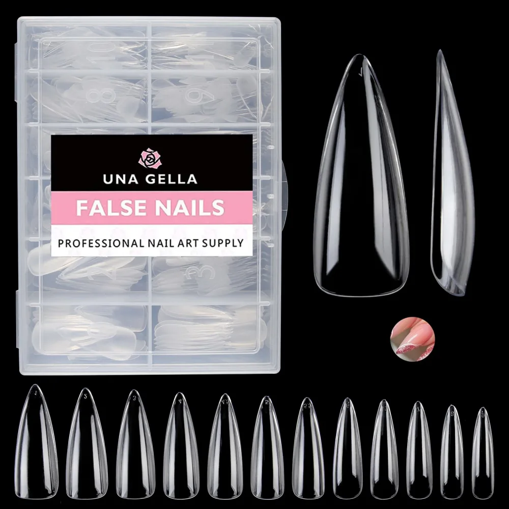 UNA GELLA Medium Stiletto Nail Tips, 312pcs Stiletto Gel X Nail Tips, Clear Acrylic Medium Stiletto Press on Nails For Nail Extension Nail Art DIY Salon 12 Sizes