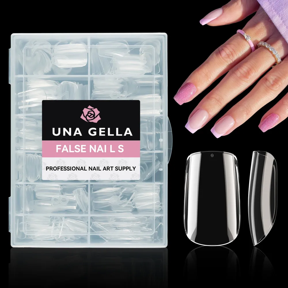 UNA GELLA Short Square Nail Tips 216pcs Short Square Gel X Nails Tips 12 Sizes Short Press On Nails Full Cover Nail Tips Clear Square-Shaped Fake Nails Extension for Home DIY Nail Salon Soft Gel Tips