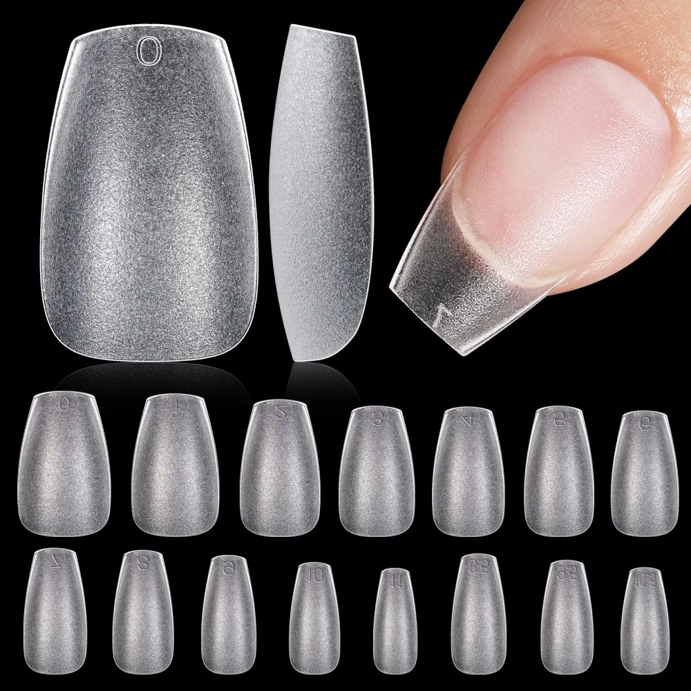 TOMICCA Coffin Nail Tips - Short Soft Gel Nail Tips, 15 Sizes Full Cover Double Sided Matte Gel x Nails, 240Pcs Nail Tips Set for Acrylic Nails Professional