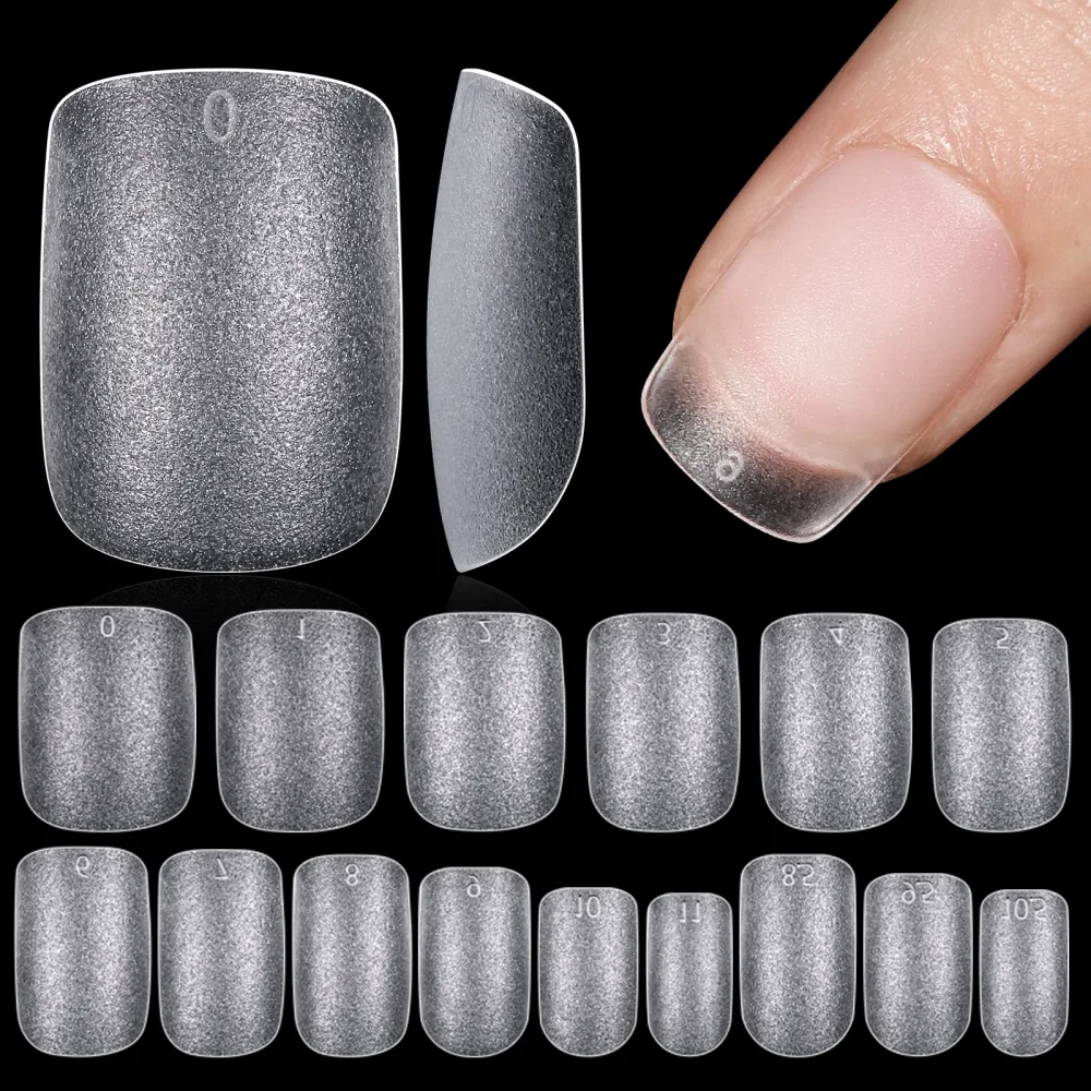 TOMICCA Extra Short Square Nail Tips, 240Pcs Squoval Soft Gel Nail Tips, 15 Sizes Full Cover False Press on Nails, Pre-shaped Double-sided Matte Gel Nail Tips for Nail Extension