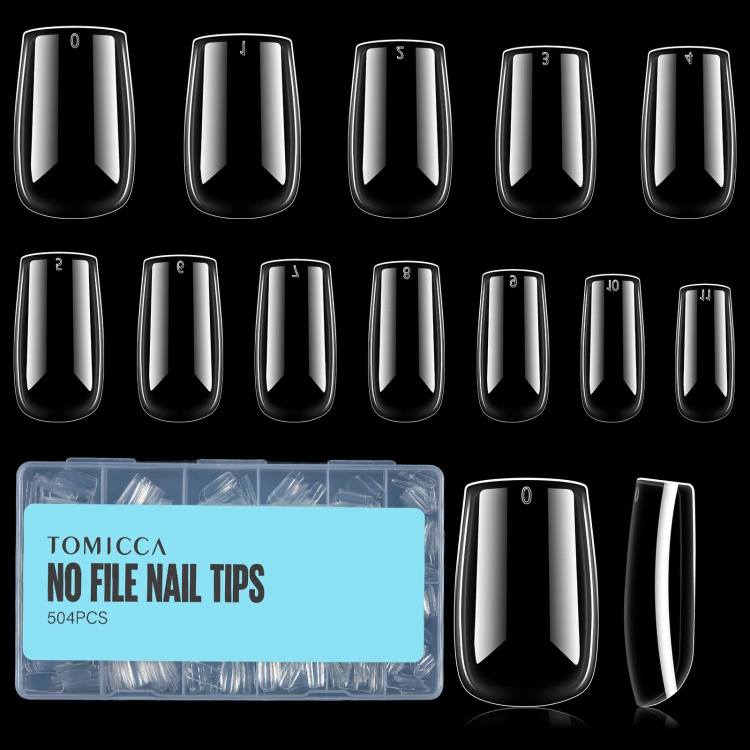 TOMICCA Square Gel Nail Tips Clear Press on Nails Square Short False Fake Tips Full Acrylic Nails Square Shaped for Nail Extension Soft Gel Tips 504pcs 12 Sizes
