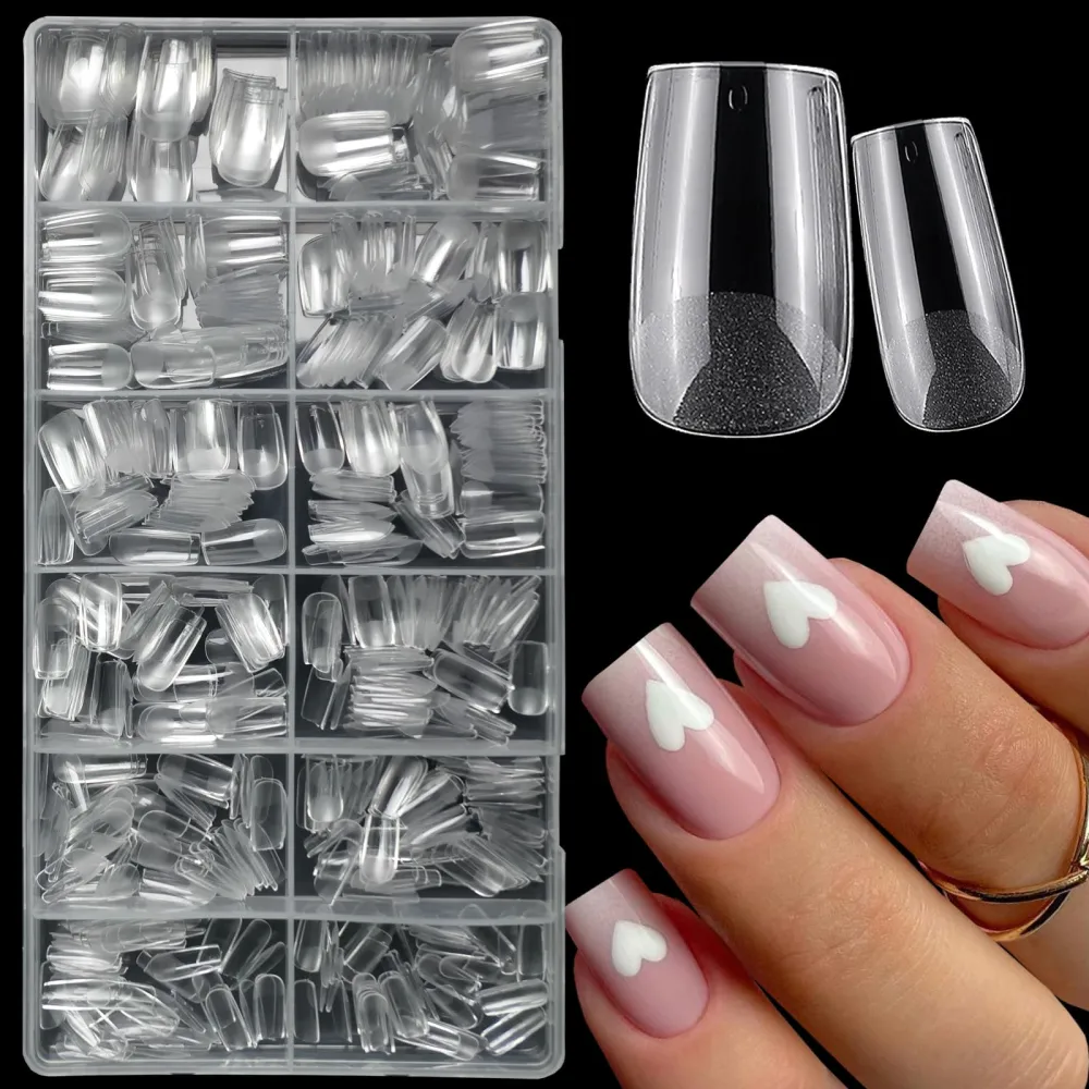 LuckForever 600pc Short Square Nail Tips Clear Fake Nail Press on Nails Short Soft Gel Nail Tips Full Cover Acrylic Nails False Nail Square Artificial Nails Tip for Gel Acrylic Nails Extension