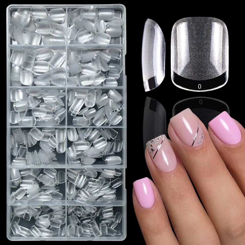 LuckForever 600pc Short Square Gel x Nail Tips Clear Fake Nail XS Soft Gel Nail Tips Full Cover False Nail Extra Short Gel x Square Nail Tips for Gel X Acrylic Nails Extension Press on Nail Making