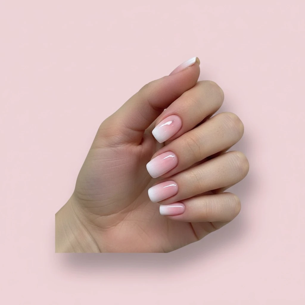 24Pcs Acrylic Press on Nails medium Glossy Ombre Nued Fake/False Nails With Designs White French Tip Nails Artificial Nails Stick on Nails For Women Girls