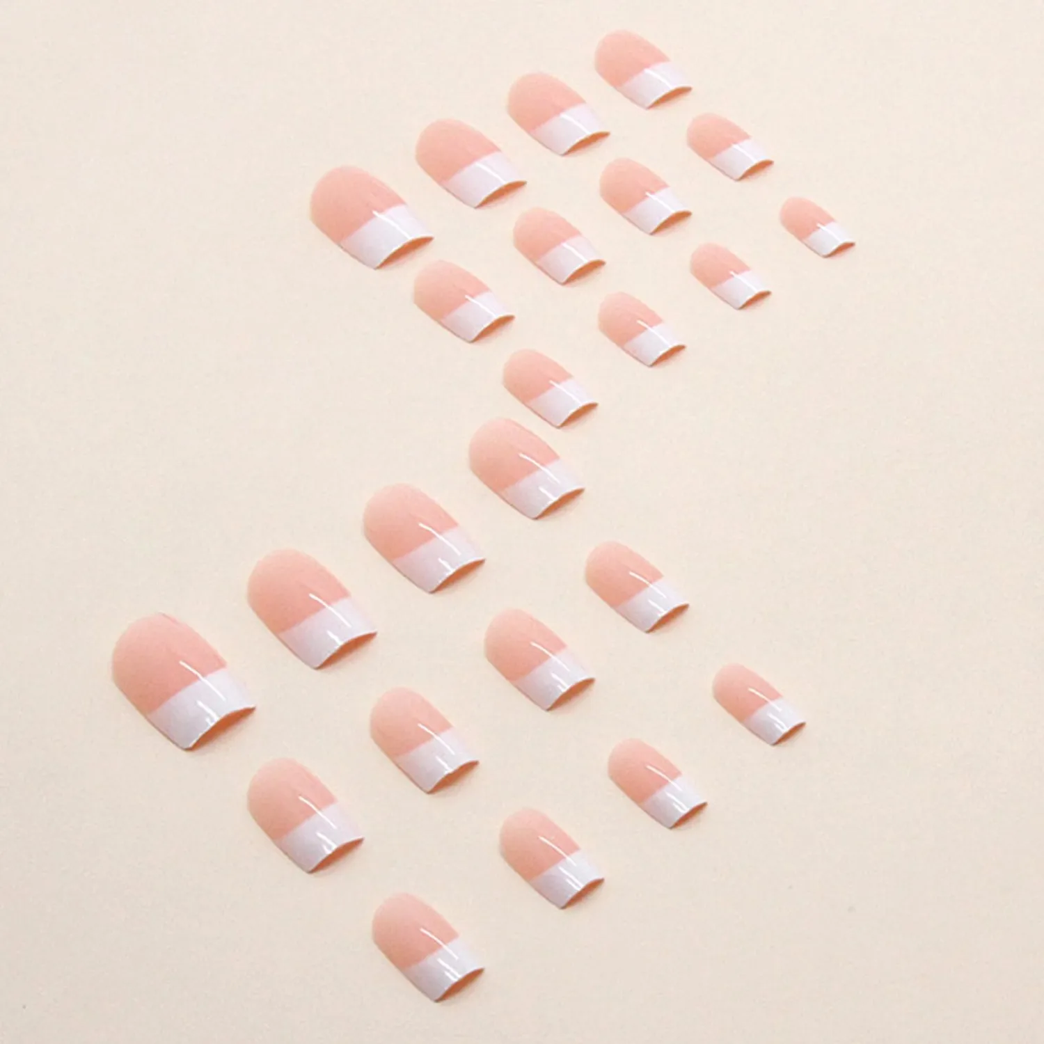 White French Tip Nails - Press On Medium Square Fake Nails 24PCs with Glossy Acrylic Finish