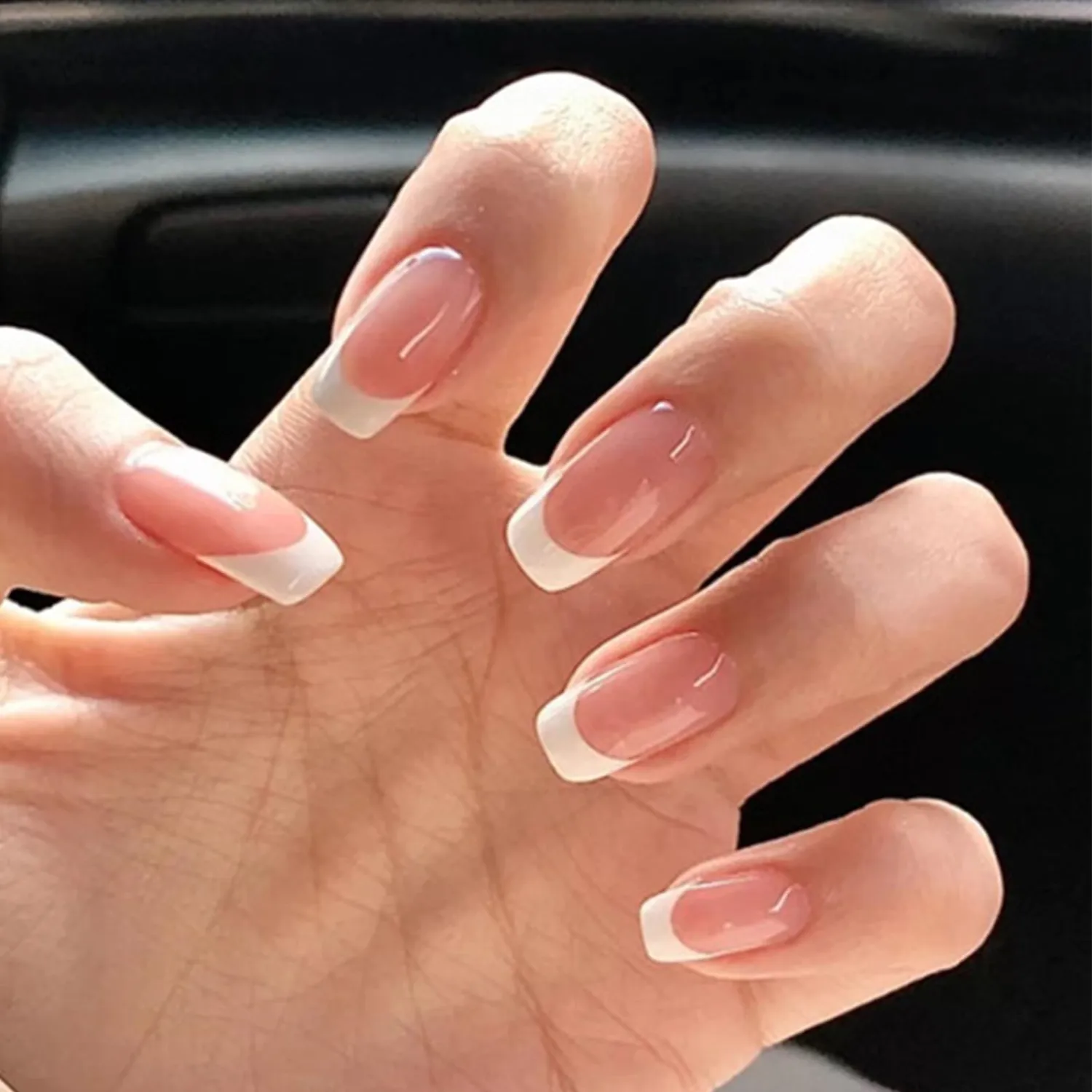 White French Tip Nails - Press On Medium Square Fake Nails 24PCs with Glossy Acrylic Finish