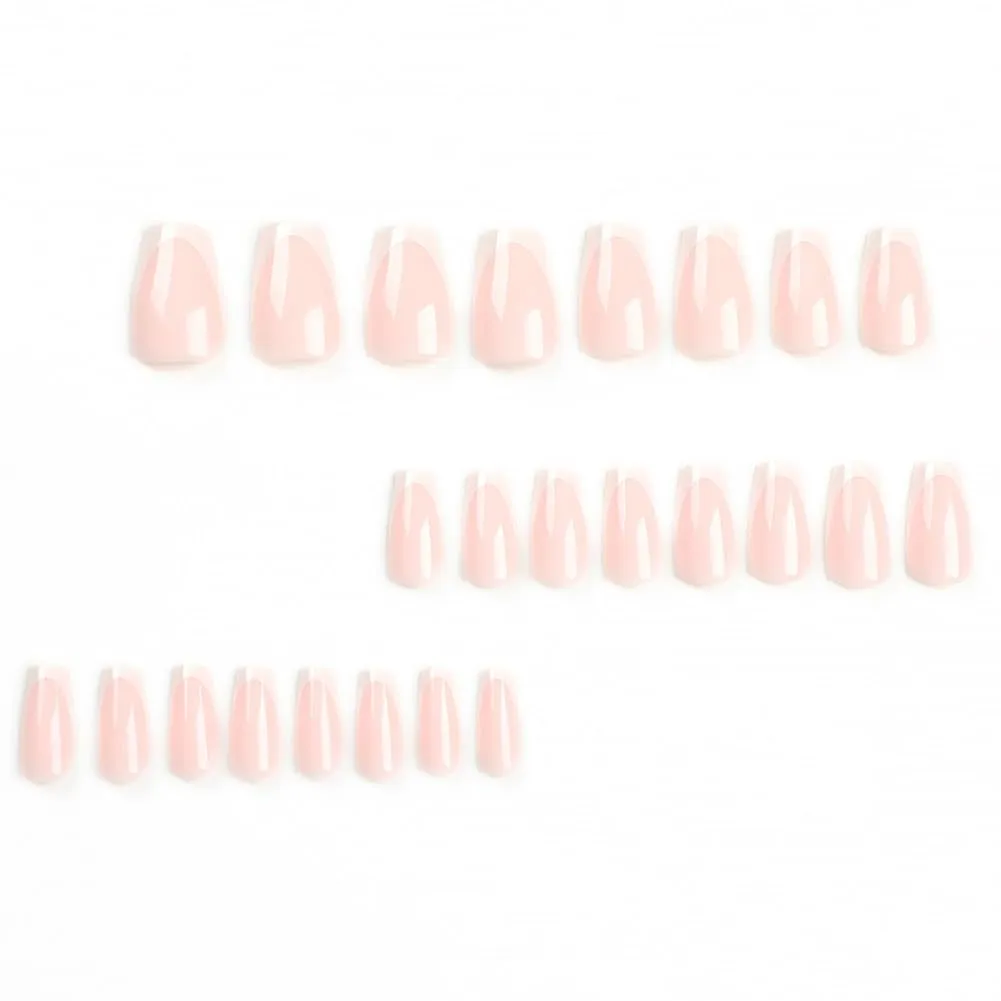 Medium Press on Square False Nails with White French Tip Designs, Gloss Acrylic Artificial Nails Stick Ons, 24pcs