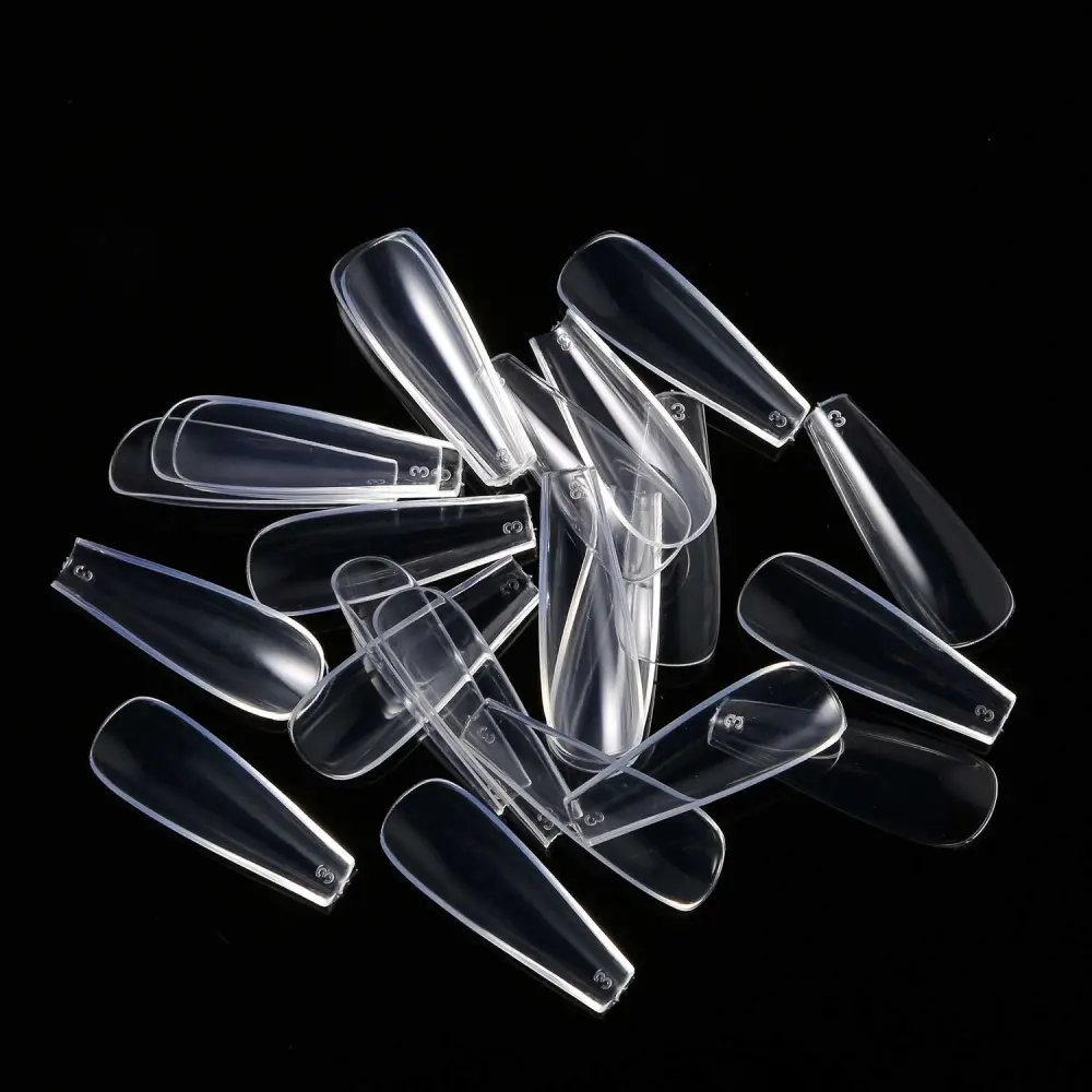 600Pcs Long Coffin Fake Nails Clear Full Cover Acrylic False Nail The Non-Trace Ballerina Nail Tips 10 Sizes With Bags For Nail Salons And DIY Nail Art at Home