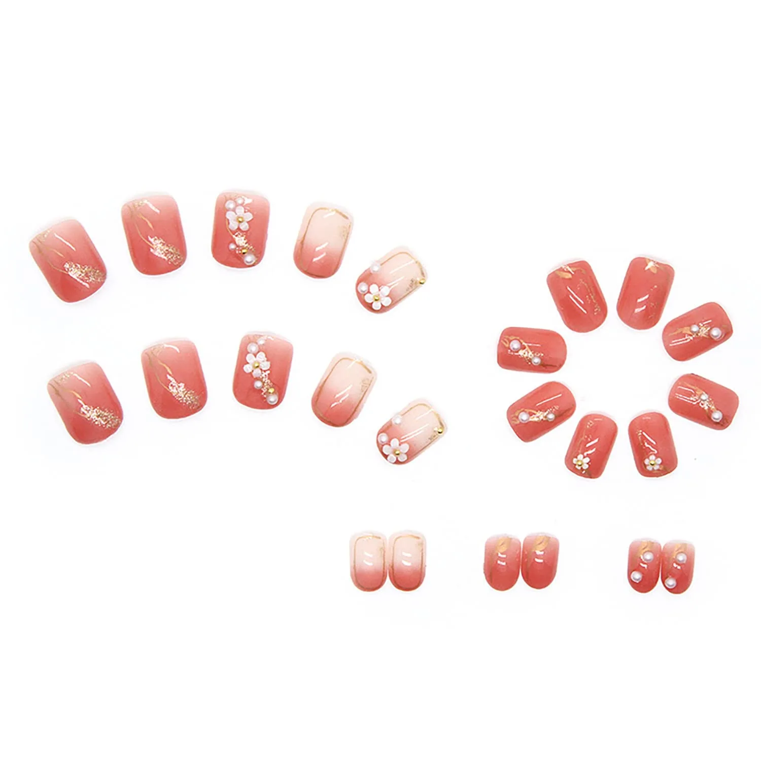Pink Press On Nails Short, Almond Glue On Nails, Flower False Nails With Glue, Square Press On Nails, Art Manicure Decoration Acrylic Nails for Women And Girls In 24 Pcs