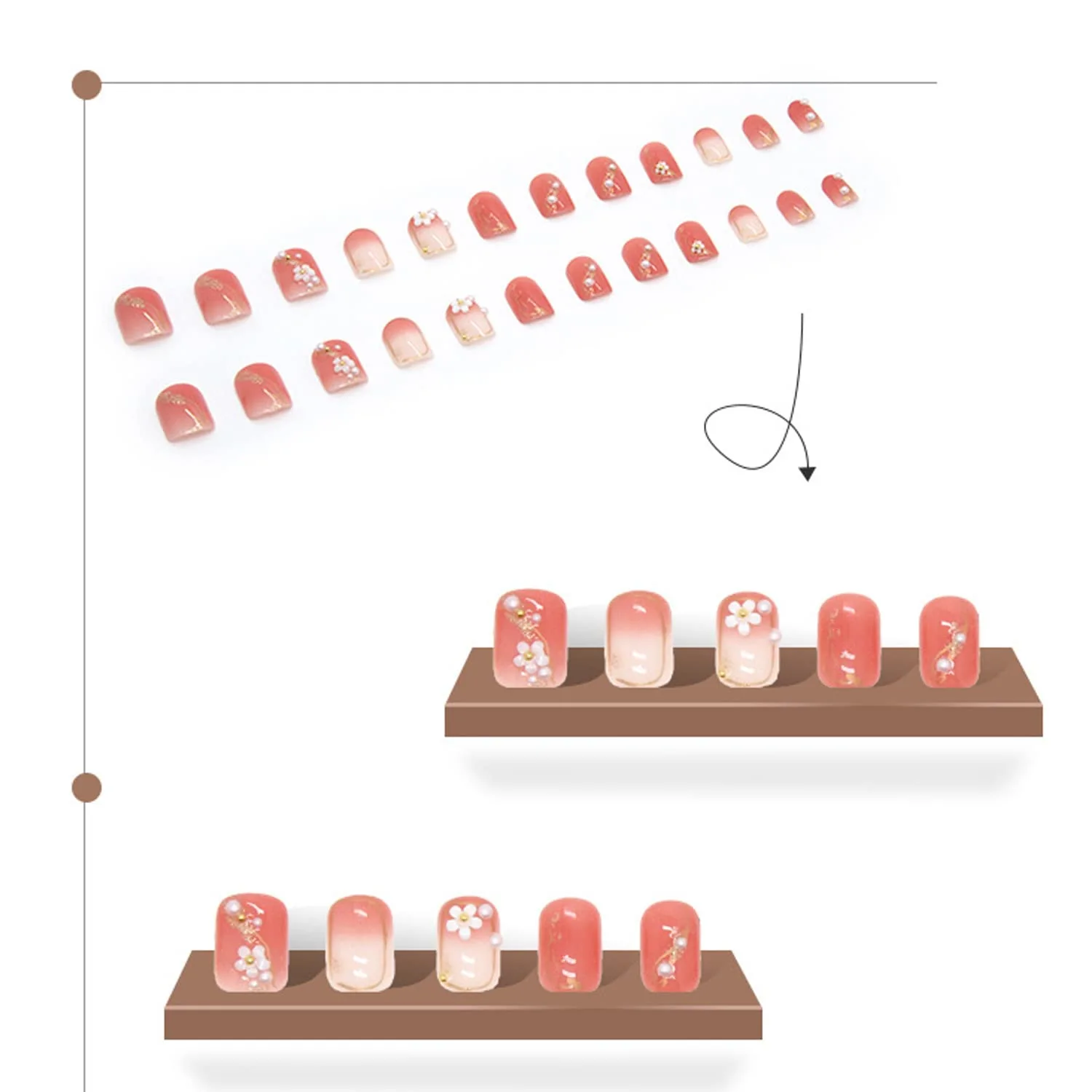 Pink Press On Nails Short, Almond Glue On Nails, Flower False Nails With Glue, Square Press On Nails, Art Manicure Decoration Acrylic Nails for Women And Girls In 24 Pcs