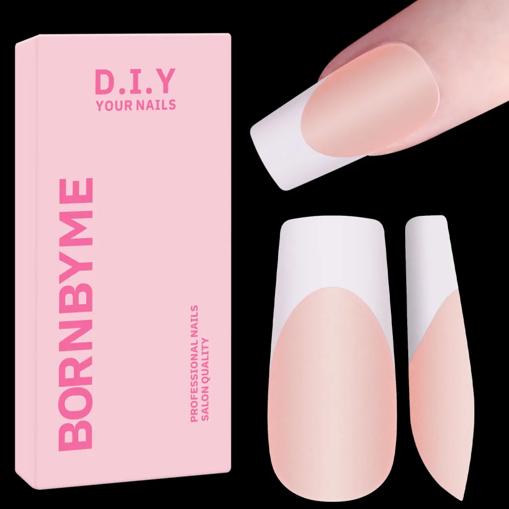 Medium Square French Tips Gel Nail Tips, BORNBYME White French Tip Nails 120PCS Matte Press on Nails, Primer & Base Coat 3 Gels Pre 12 Sizes Pre-french Soft Gel Fake False Nails for Nail Extension