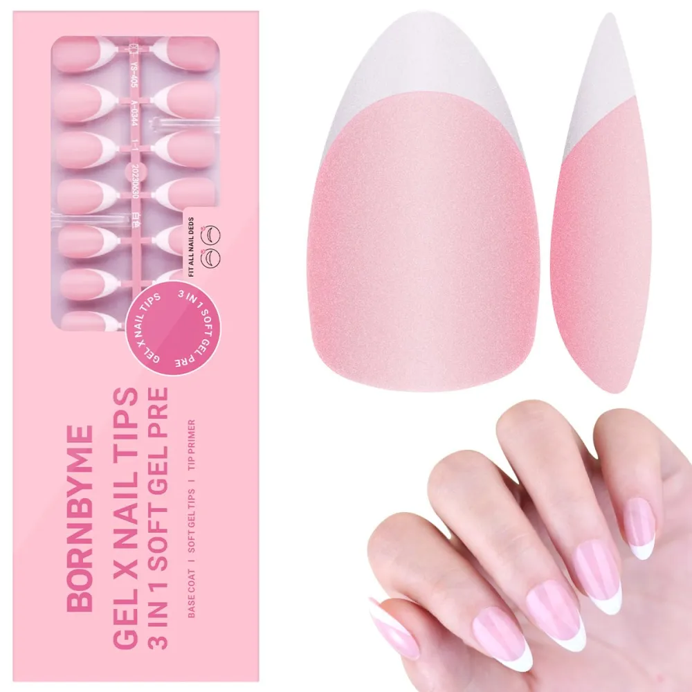 Gel Nail Tips, BORNBYME Short Almond Pink French Tip Soft Gel Matte Nails 120PCS 15 Sizes Press on Nails for Nail Extension Pre-applied Primer & Base Coat