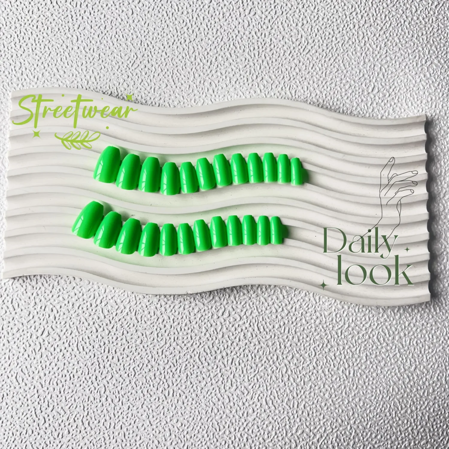 St. Patrick's Day Neon Green Press on Nails Medium Coffin Fake Nails Press ons, KXAMELIE False Nails Tips Medium Length Glue on Nails Natural Thick Long Acrylic Nails 24Pcs Coffin Nails for Women