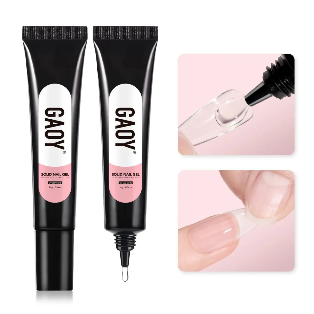 GAOY 16g*2 Pcs Solid Nail Glue Gel for Nail Tips, 3 in 1 Nail Gel for Fake Nails, Nail Glue for Acrylic Press on Nail Tips, Nail Lamp Needed