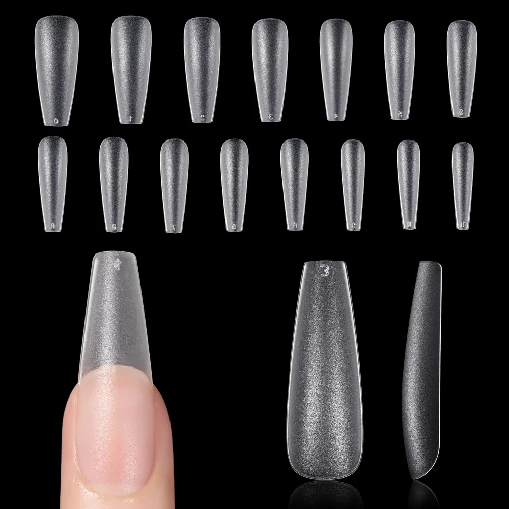 GAOY Long Coffin Fake Nail Tips, 360Pcs Matte Soft Gel X Nail Tips, 15 Sizes Full Cover Acrylic False Press on Nails Tips, Nail Extension Tips