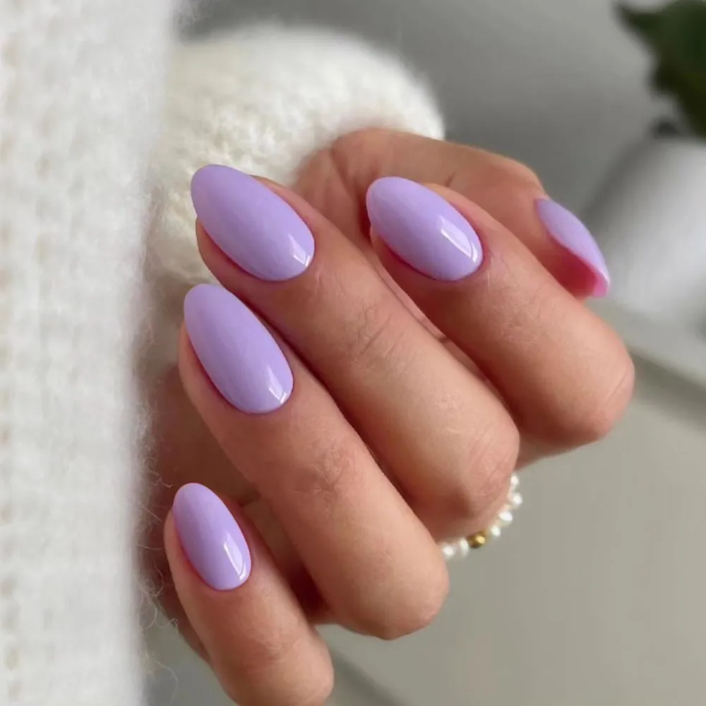 Light Purple Press on Nails Short Oval,KXAMELIE Pure Color Full Cover Round Fake Nails For Girls,Short Almond False Nails Glue on,Instant Acrylic Nails Press ons,Blank Short Nails Set in 12 Sizes