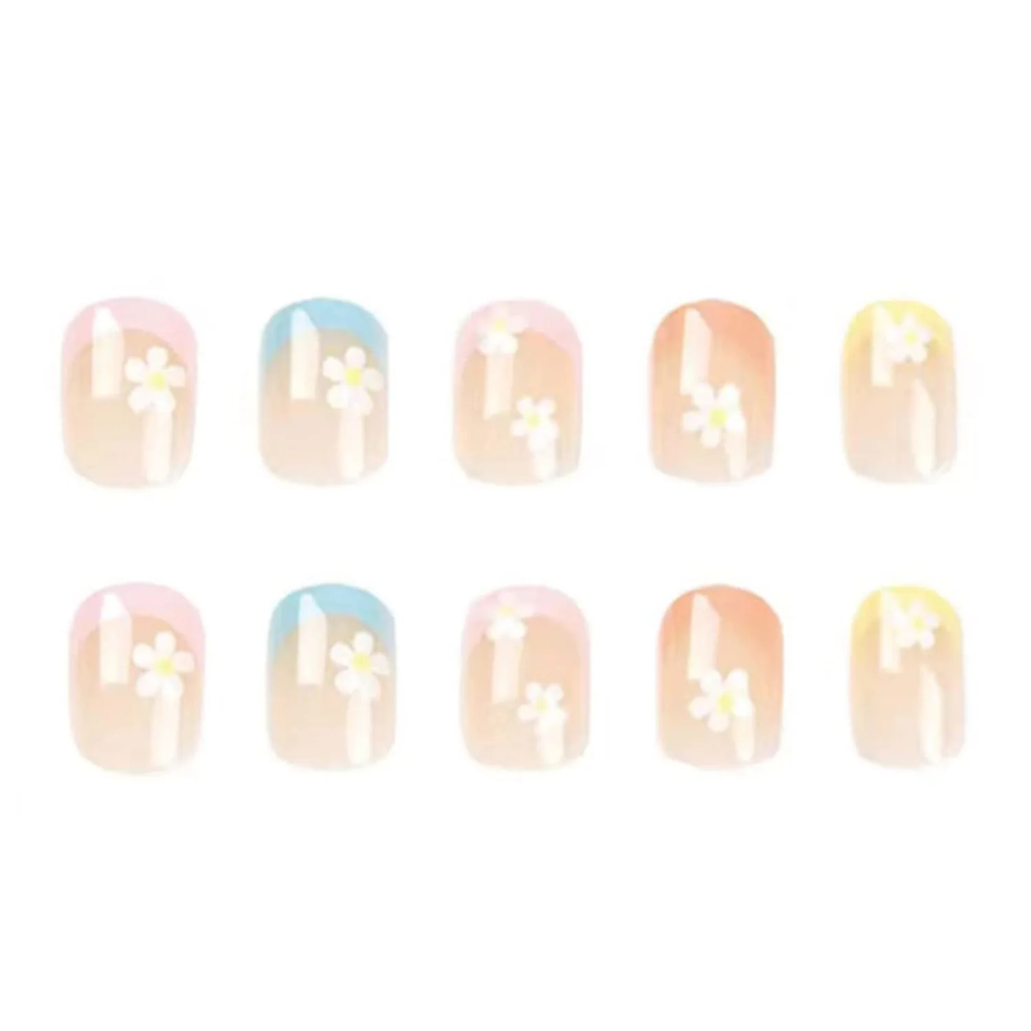Square French Press on Nails Short Cute Fake Nails Acrylic Flower False Nails for Women and Girls 24PCS