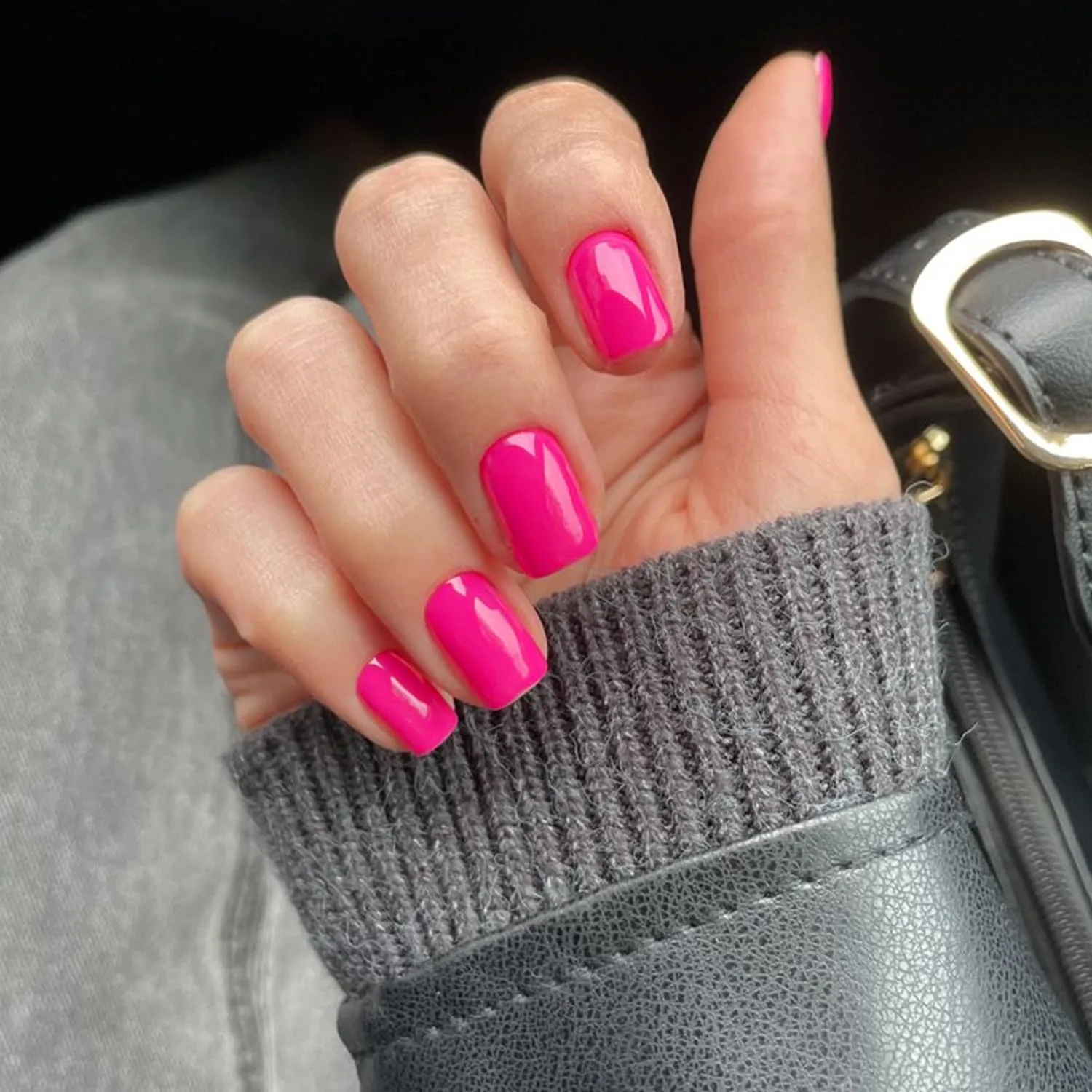 Hot Pink Press on Nails Medium Short Square Nails,KXAMELIE Acrylic Nails Glue on Nails Medium Length,False Nails Press ons,Best Fake Nails for Girls Stick on Nails for Women in 24PCS Valentines Nails