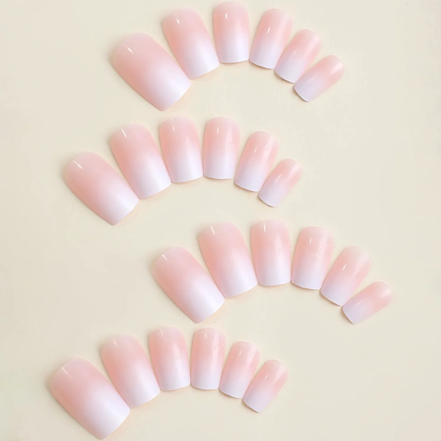 Square Press on Nails Medium Pink Fake Nails with Glue Pink & White Gradient Designs Glue on Nails Full Cover False Nails Artificial Acrylic Nails for Women