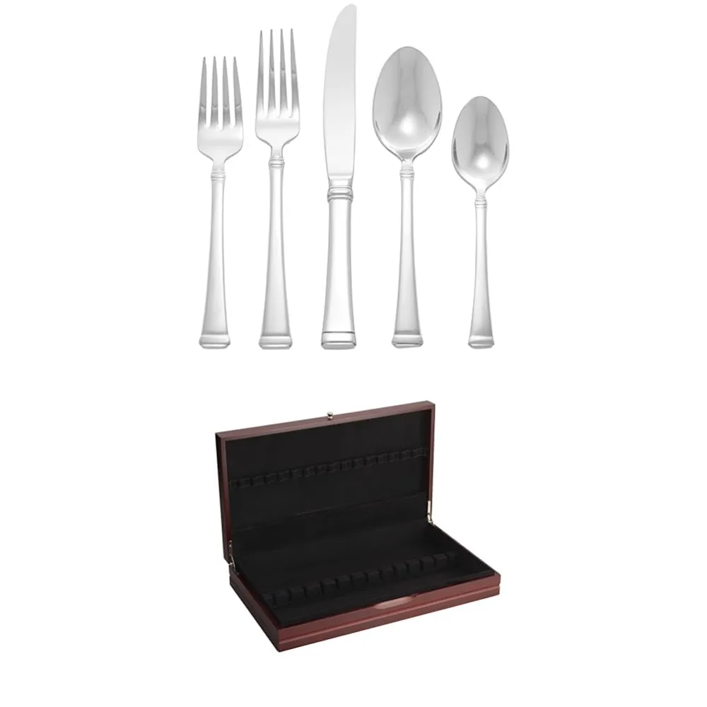 Mikasa Harmony 20-Piece 18/10 Stainless Steel Flatware Set, Service for 4 and 19 inch Flatware Storage Chest