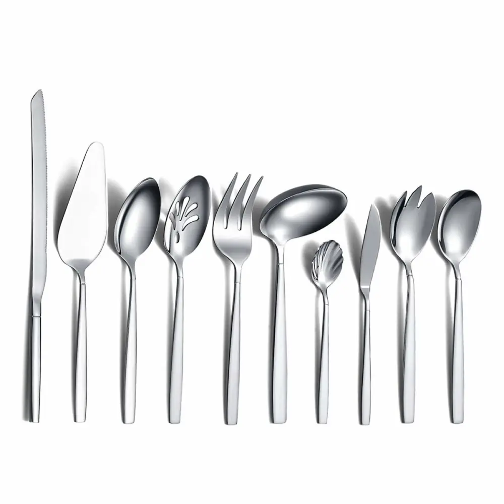 Silverware Serving Set 10 Pieces, Berglander Stainless Steel Flatware Serving Set, Serving Spoon, Silver Serving Utensil, Anti Rust(10 Pieces)