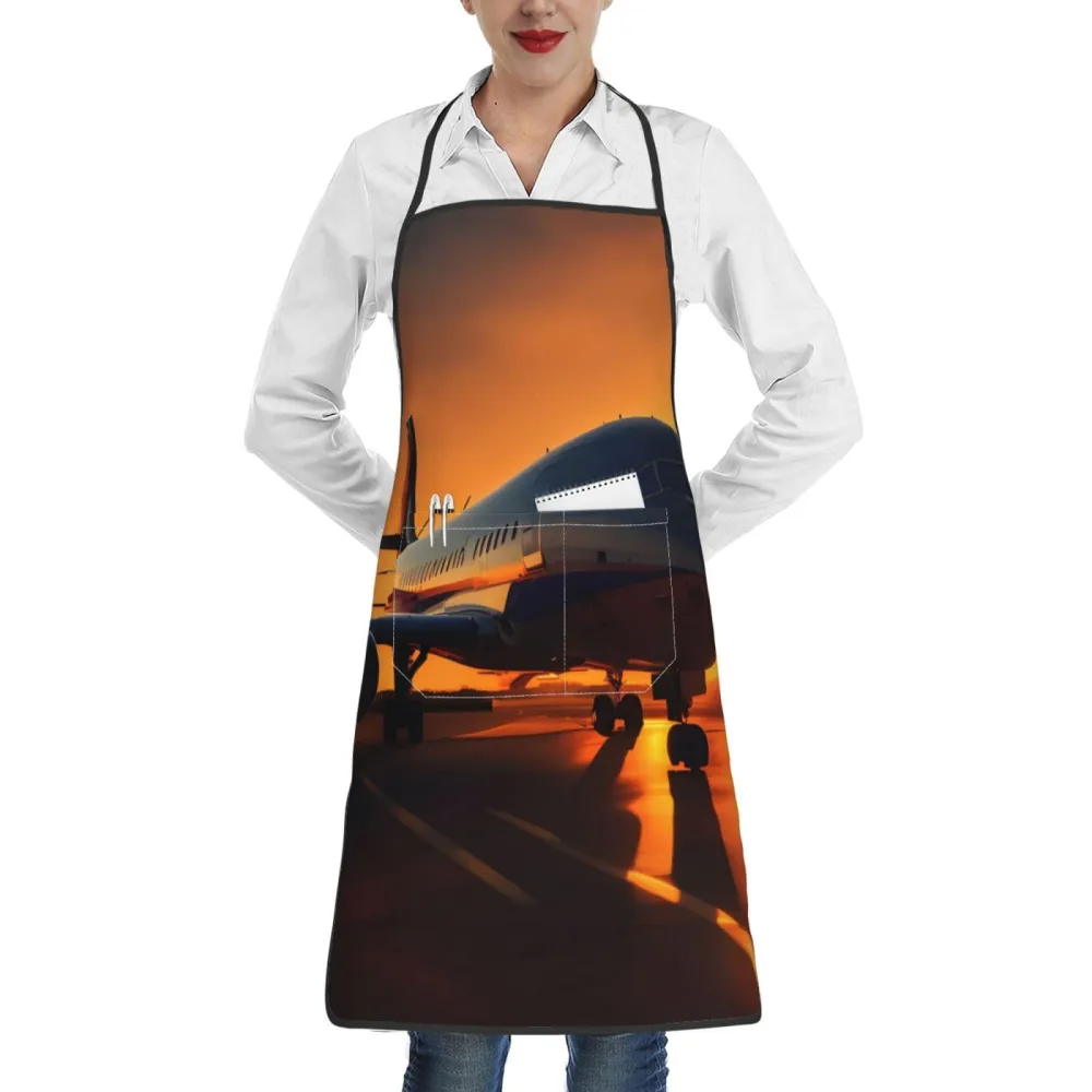 Rich&Rabbit airplane at sunset Print Kitchen Apron with pockets, Apron for cooking waitress bistro baking gardening painting