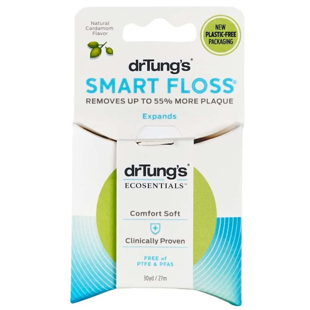 DrTung's Smart Floss - Natural Floss, PTFE & PFAS Free Floss, Gentle on Gums, Expands & Stretches, BPA Free Floss - Natural Dental Floss Cardamom Flavor (Pack of 1)