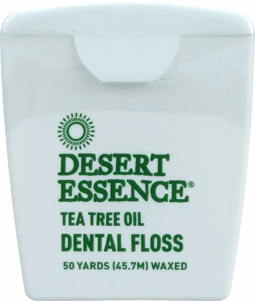 Desert Essence Tea Tree Oil Dental Floss, No alcohol, 50 Yards (45.7 M) Waxed (Pack of 2)