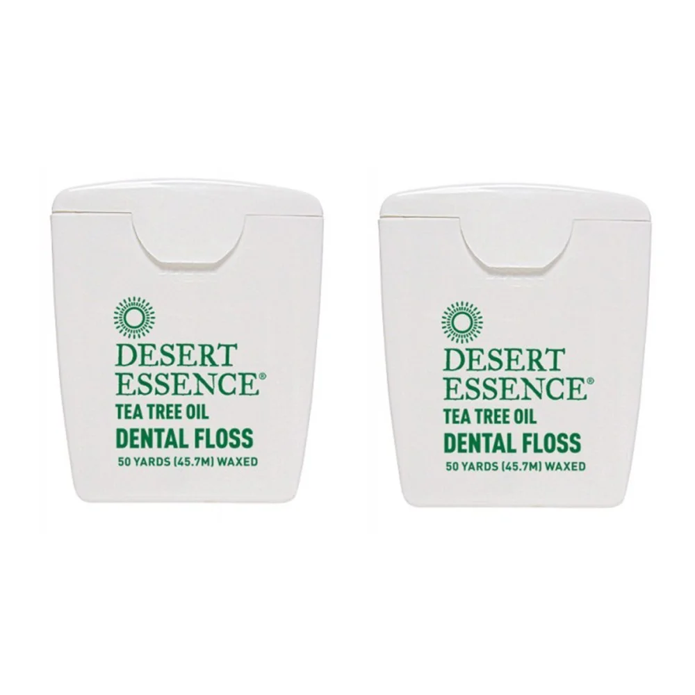 Desert Essence Tea Tree Oil Dental Floss, No alcohol, 50 Yards (45.7 M) Waxed (Pack of 2)