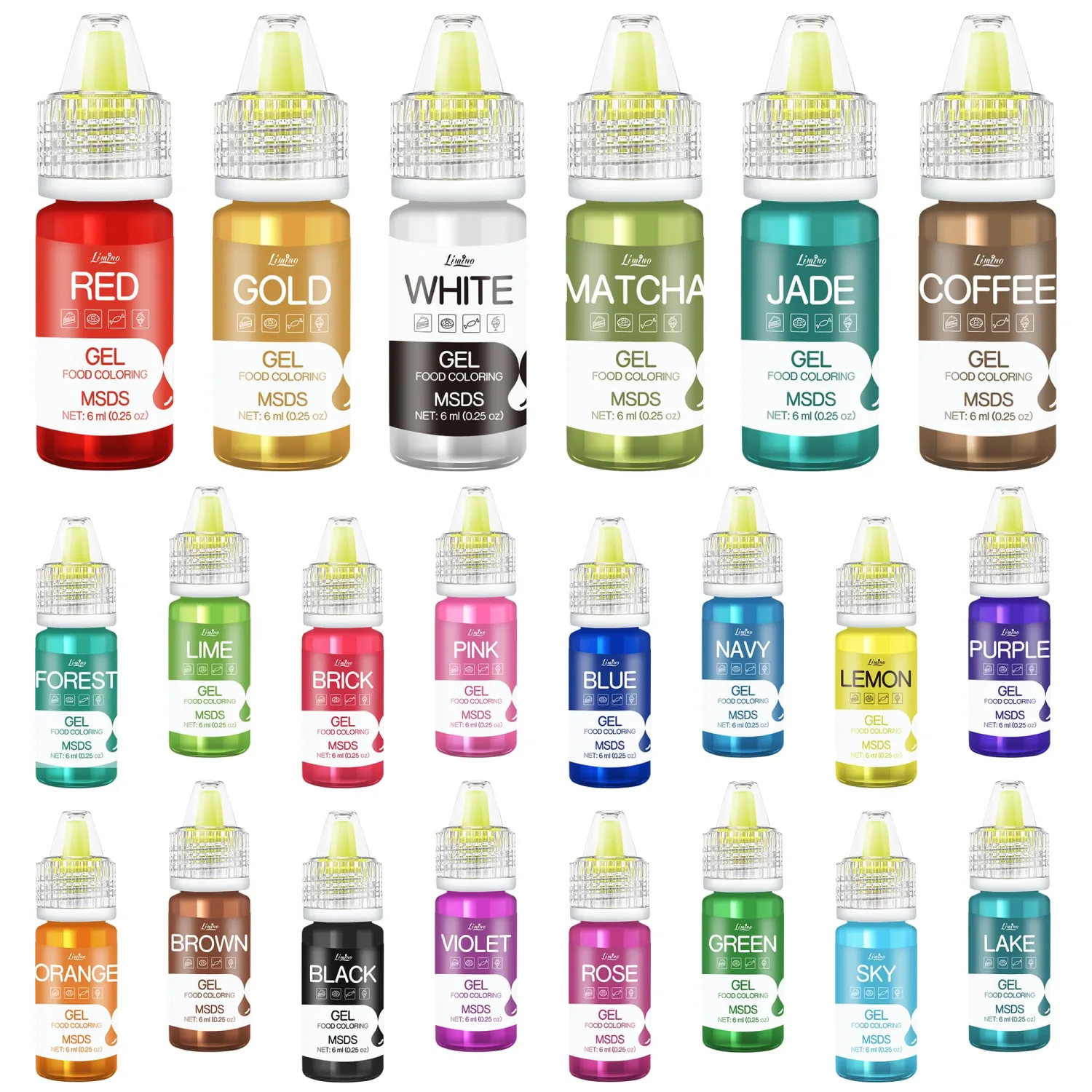 Gel Food Coloring - 22 Vivid Colors Gel Food Coloring Set for Baking, Cake Decorating, Cookie, Fondant, Macaron - Tasteless Concentrated Edible Food Color Dye for Icing, Drinks, Crafts - 6ml Bottles
