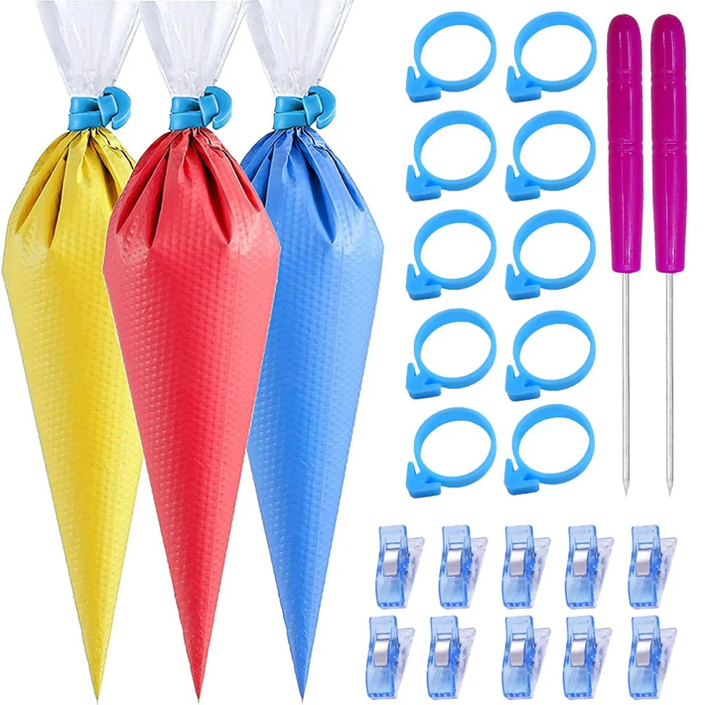 122Pieces Tipless Piping Bags - 100pcs Disposable Piping Pastry Bag for Royal Icing/Cookies Decorating - 10 Pastry Bag Ties,10 Clips &2 Scriber Needle - Best Cookie/Cake Decorating Tools (14 inch)