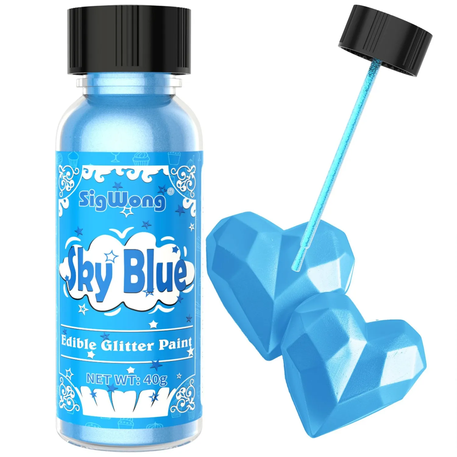 Edible Glitter Paint - 40g Sky Blue Liquid Edible Cake Paint Food Coloring, Food Grade Liquid Luster Dust Metallic Paint for Cake Decorating, Baking, Macaron, Chocolate, Candy, Cookie